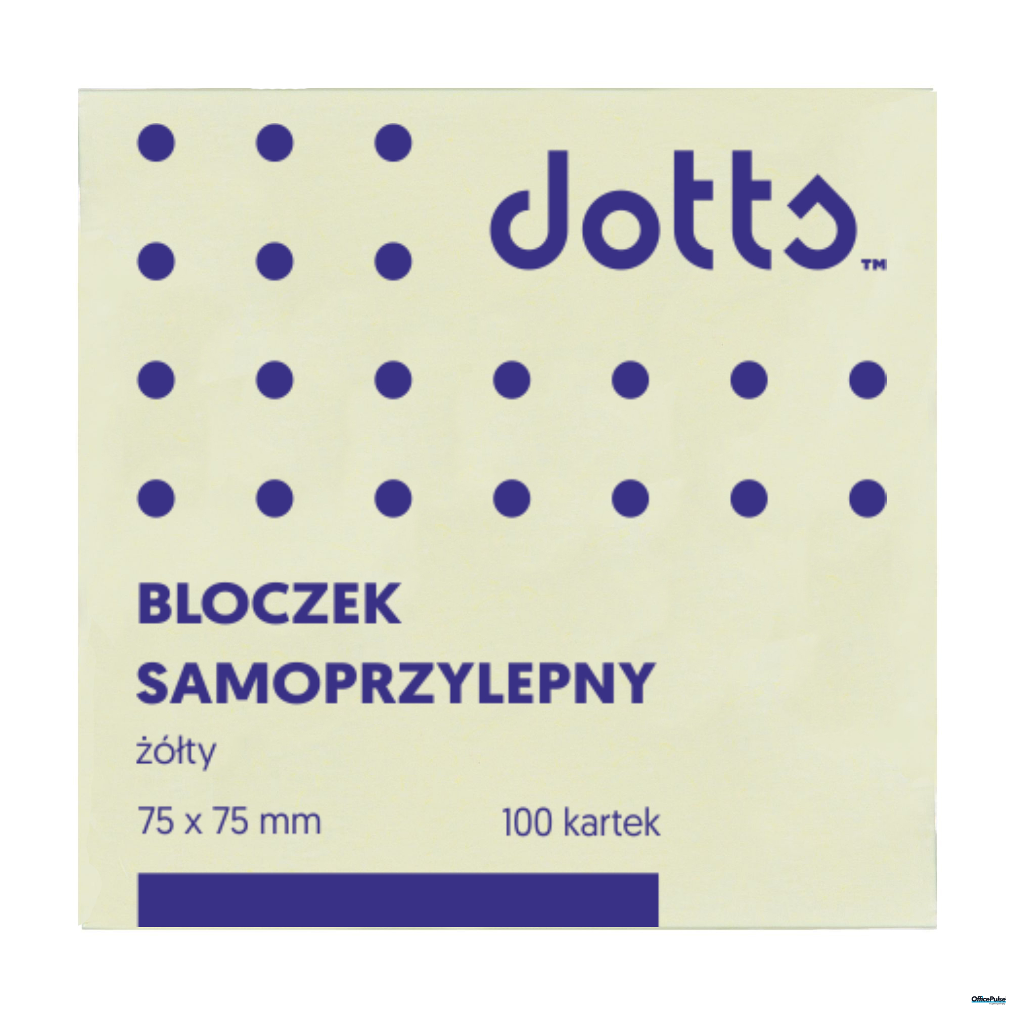 Bloczek samoprzylepny DATURA 75x75 żółty 100 kartek (NS75/75D)