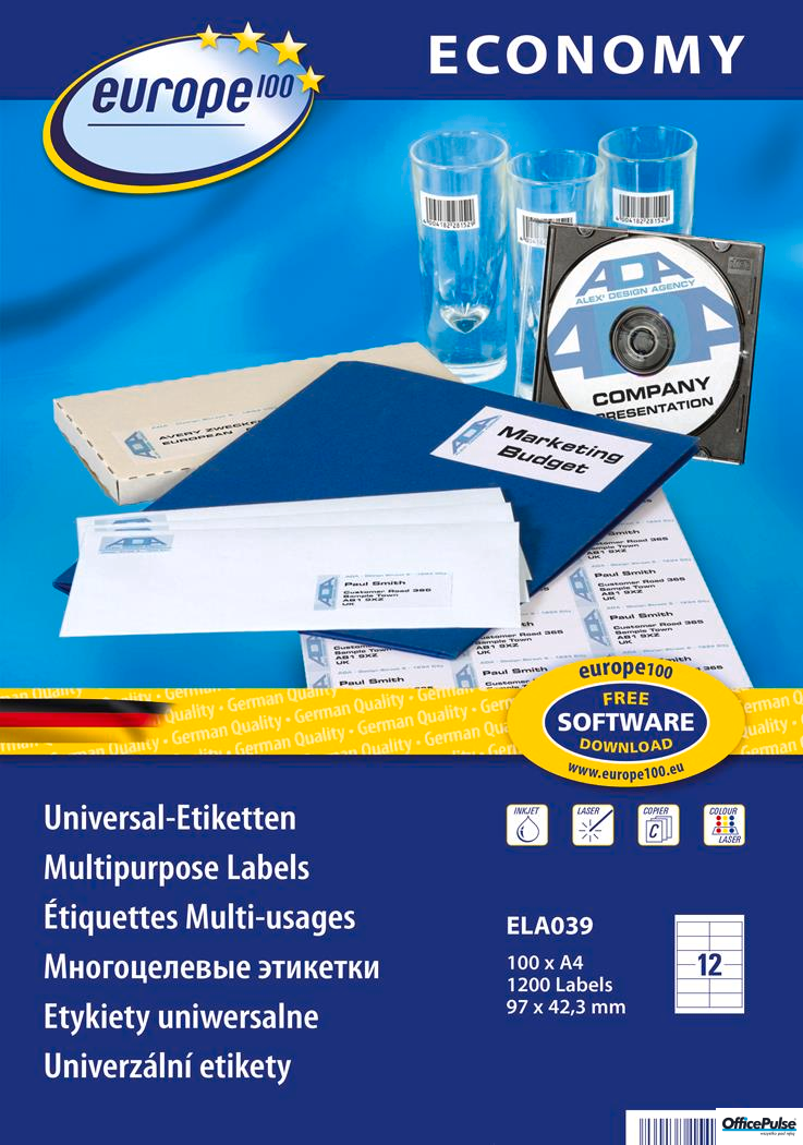 Etykiety ZF ECONOMY A4 97x42.3mm białe ELA039 AVERY ZWECKFORM