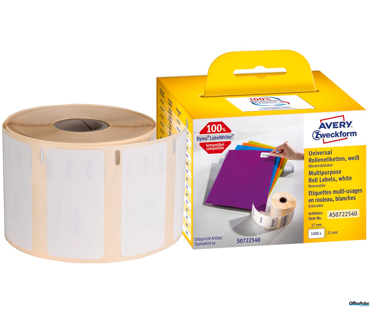 Etykiety uniwersalne w rolce 1000 etyk.57x32mm, usuwalne, białe AS0722540 AVERY ZWECKFORM