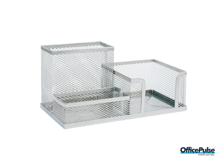 Przybornik na biurko DATURA siatka srebrny 205x103x98mm