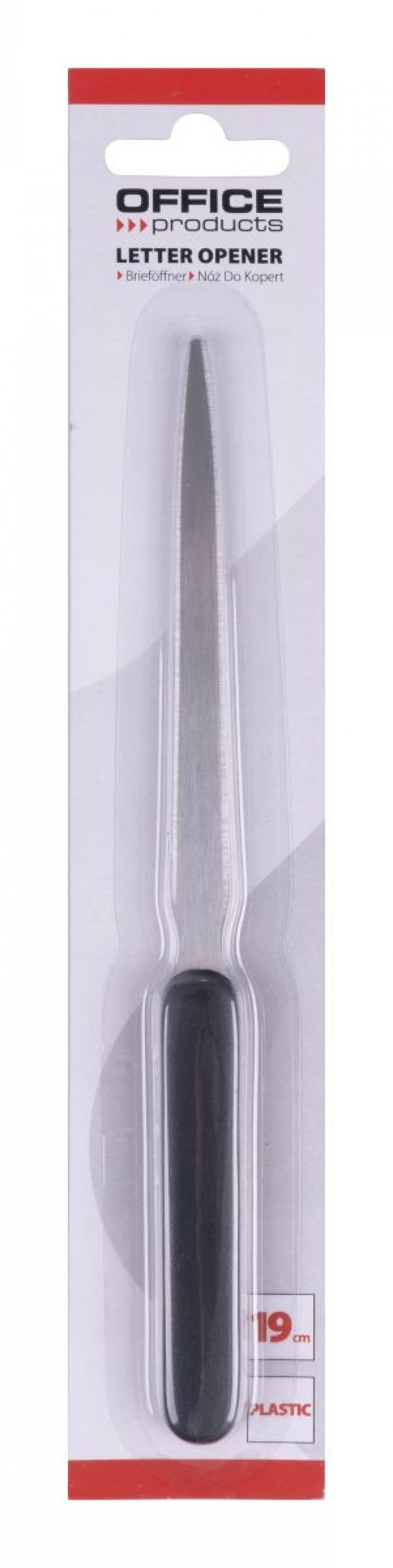 Nóż do kopert OFFICE PRODUCTS, 19cm, plastikowa rączka, blister, czarny