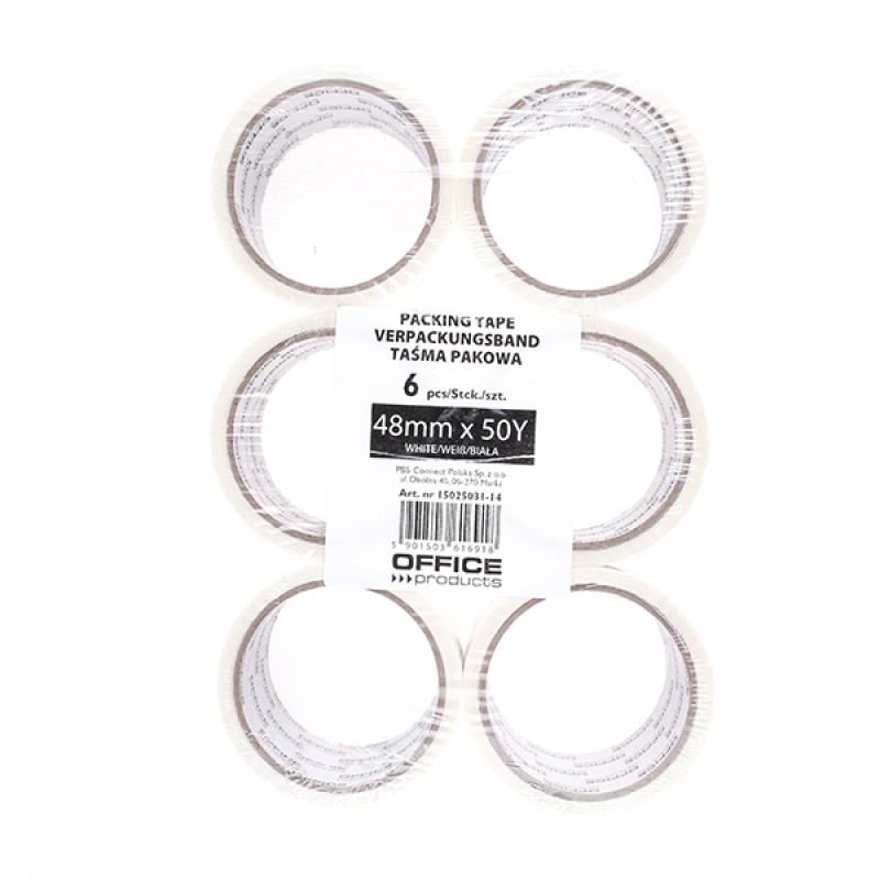 Taśma pakowa OFFICE PRODUCTS, 48mm x 50y, 36mic, EAN na 1szt., biała