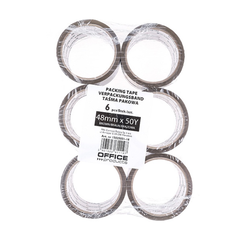 Taśma pakowa OFFICE PRODUCTS, 48mm x 50y, 36mic, EAN na 1szt., brązowa