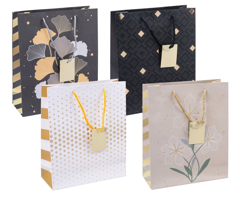 Torebka na prezenty DONAU HOME, laminowana, 25x30x10cm, całoroczna, sznurek, mix wzorów