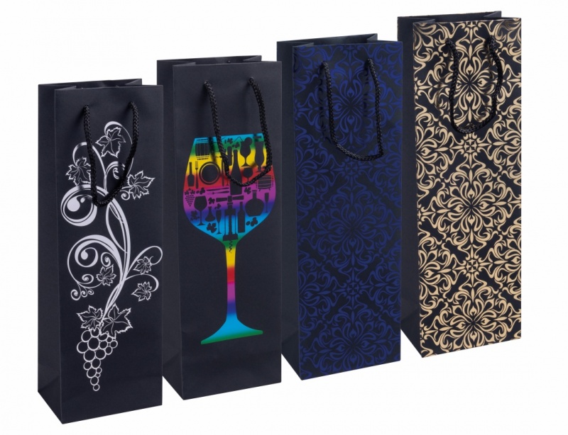 Torebka na alkohol DONAU HOME, laminowana, 12x35,5x8cm, całoroczna, sznurek, mix wzorów