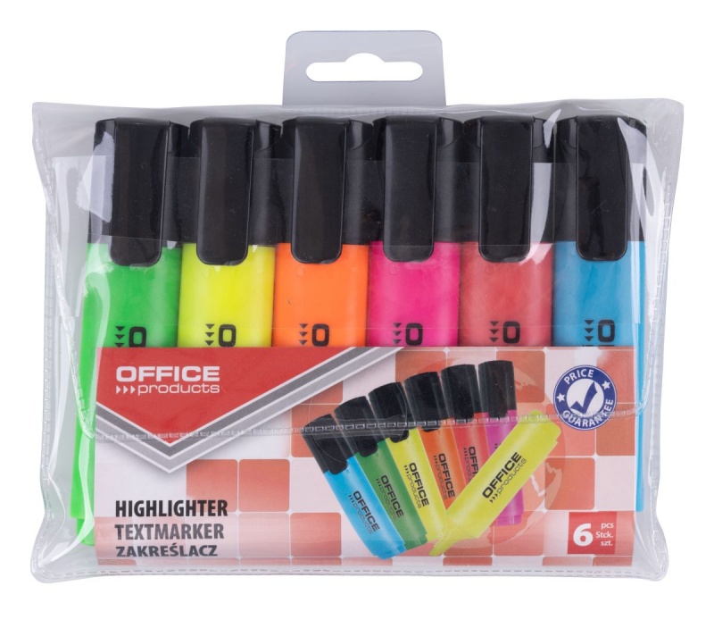 Zakreślacz OFFICE PRODUCTS, 2-5mm (linia), 6szt., mix kolorów