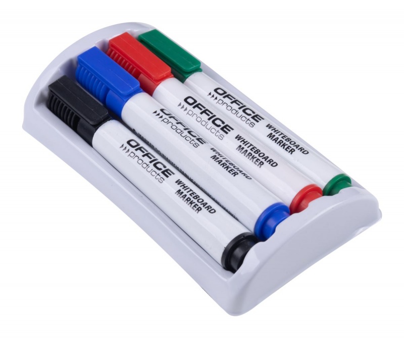 Zestaw 4 markerów z gąbką magnetyczną OFFICE PRODUCTS, do tablic suchościeralnych, mix kolorów