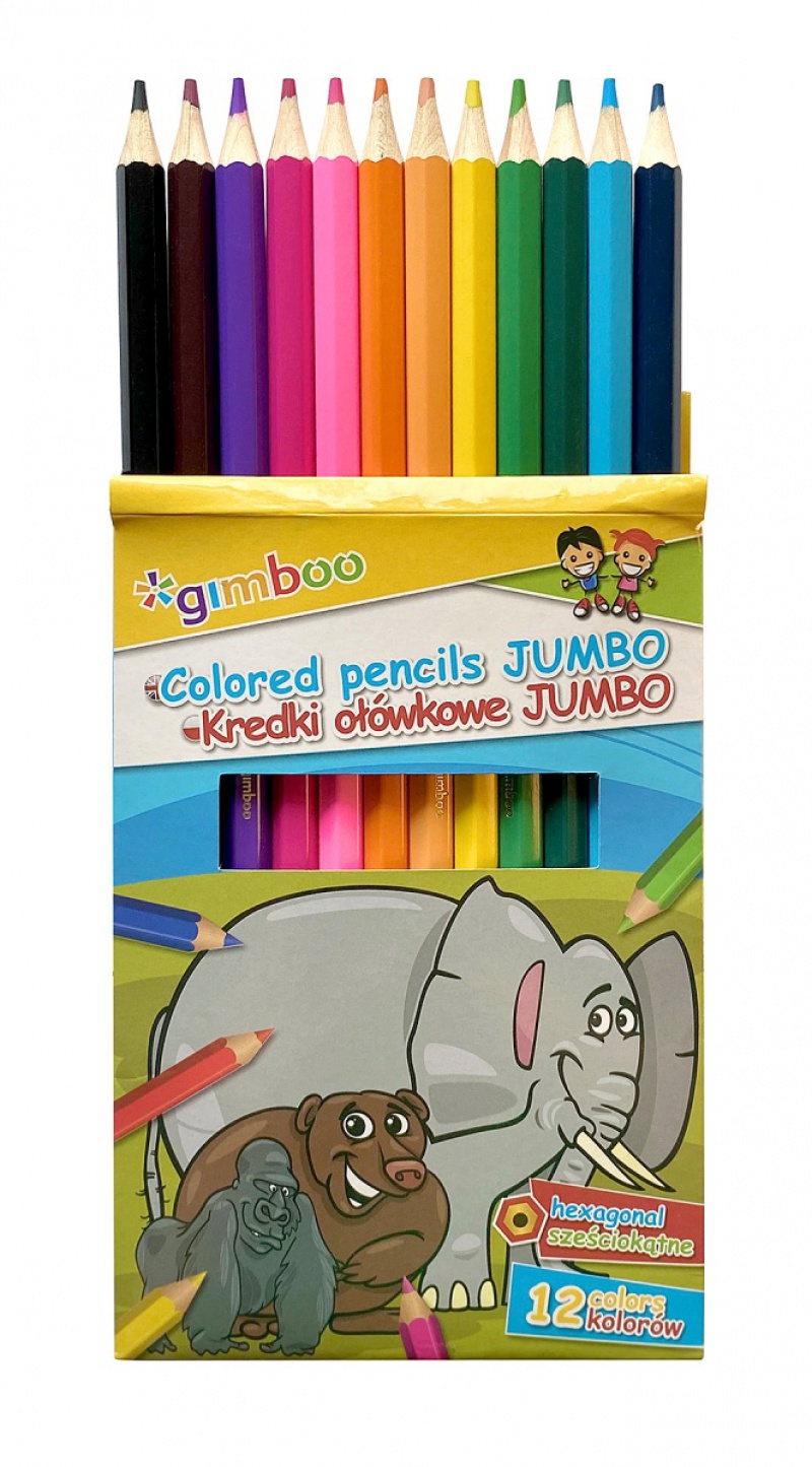 Kredki ołówkowe GIMBOO Jumbo, sześciokątne, 12szt., mix kolorów