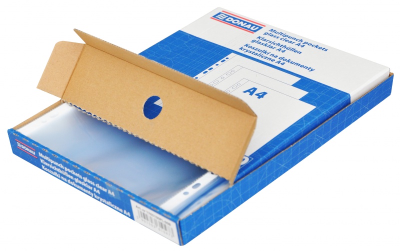 Koszulki na dok. DONAU, PP, A4, krystal, 45mikr.100szt., w pudełku