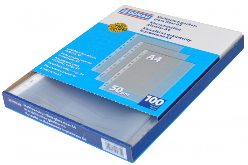Koszulki na dokumenty DONAU, PP, A4, krystal, 50mikr., 100szt.