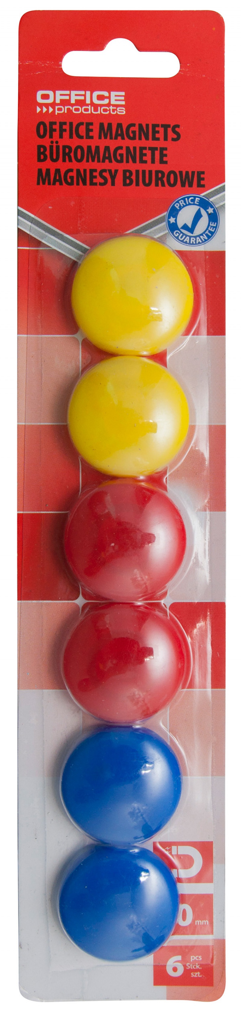 Magnesy do tablic OFFICE PRODUCTS,  okrągłe, średnica 30mm, 6szt., blister, mix kolorów