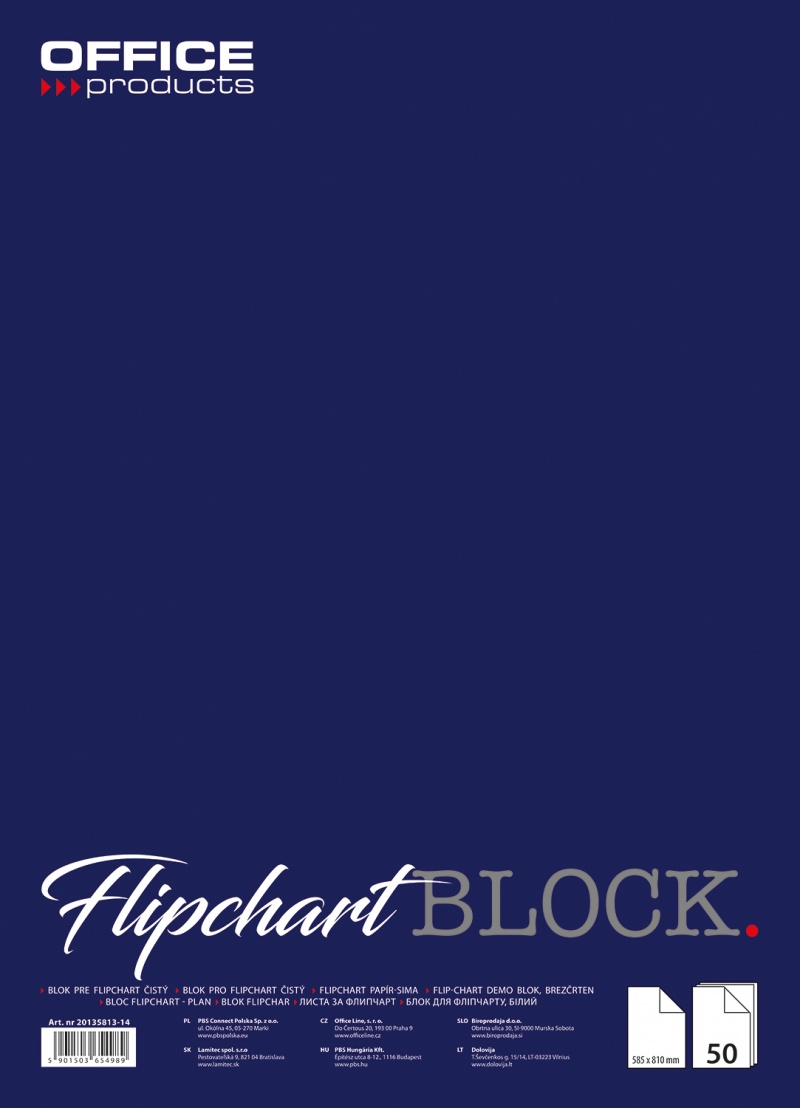 Blok do flipchartów OFFICE PRODUCTS, gładki, 58,5x81cm, 50 kart., biały