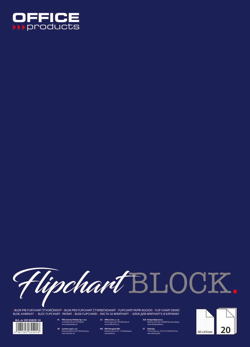 Blok do flipchartów OFFICE PRODUCTS, kratka, 58,5x81cm, 20 kart., biały