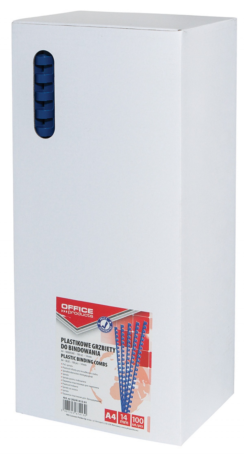 Grzbiety do bindowania OFFICE PRODUCTS, A4, 14mm (115 kartek), 100 szt., niebieskie