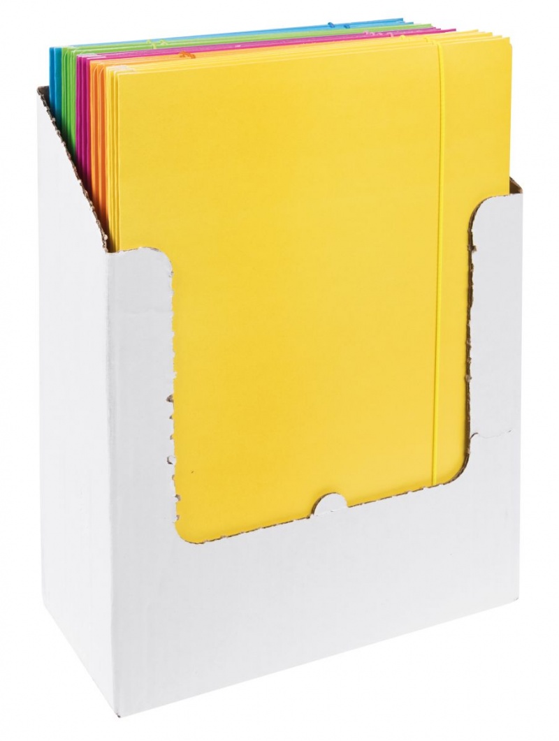 Teczka z gumką OFFICE PRODUCTS Fluo, karton/lakier, A4, 300gsm, 3-skrz., mix kolorów