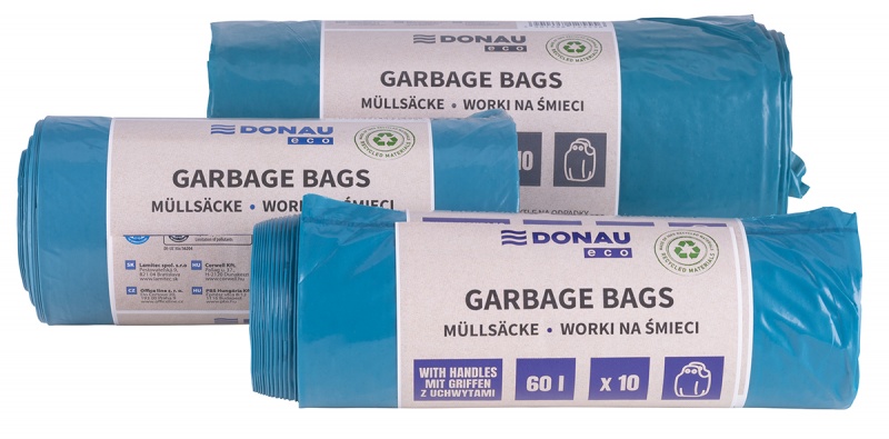 Worki na śmieci DONAU ECO, z uchwytami Knoties, 35l, 20 szt., niebieskie