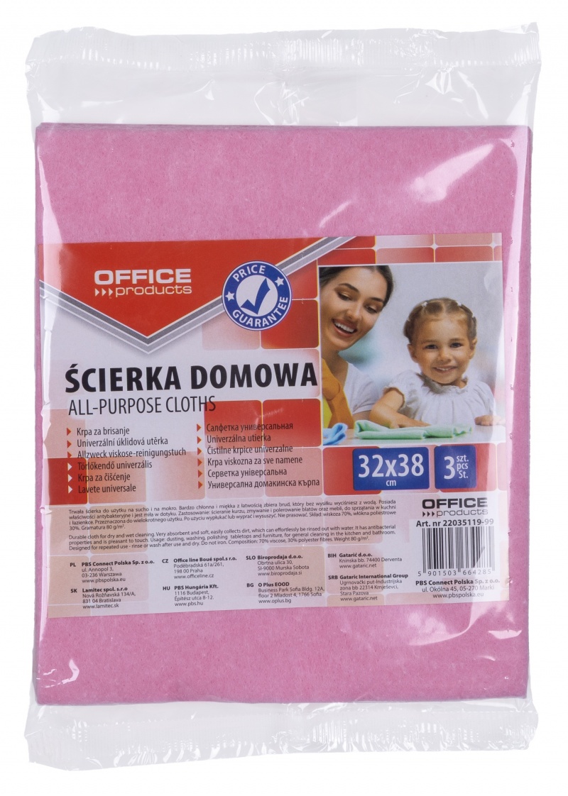 Ścierka domowa OFFICE PRODUCTS, wiskoza 70%, gr. 80g/mkg, 32x38cm, 3szt., mix kolorów