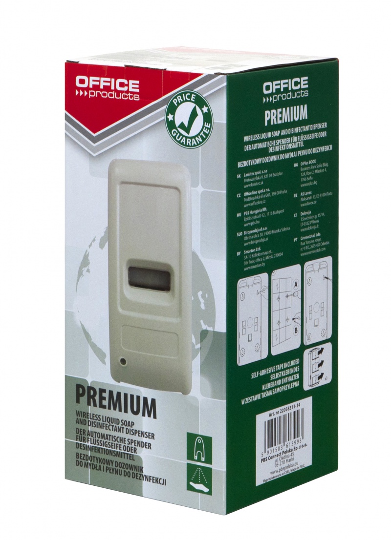 Dozownik do mydła, płynu oraz żelu do dezynfekcji OFFICE PRODUCTS, automatyczny, 1l, biały