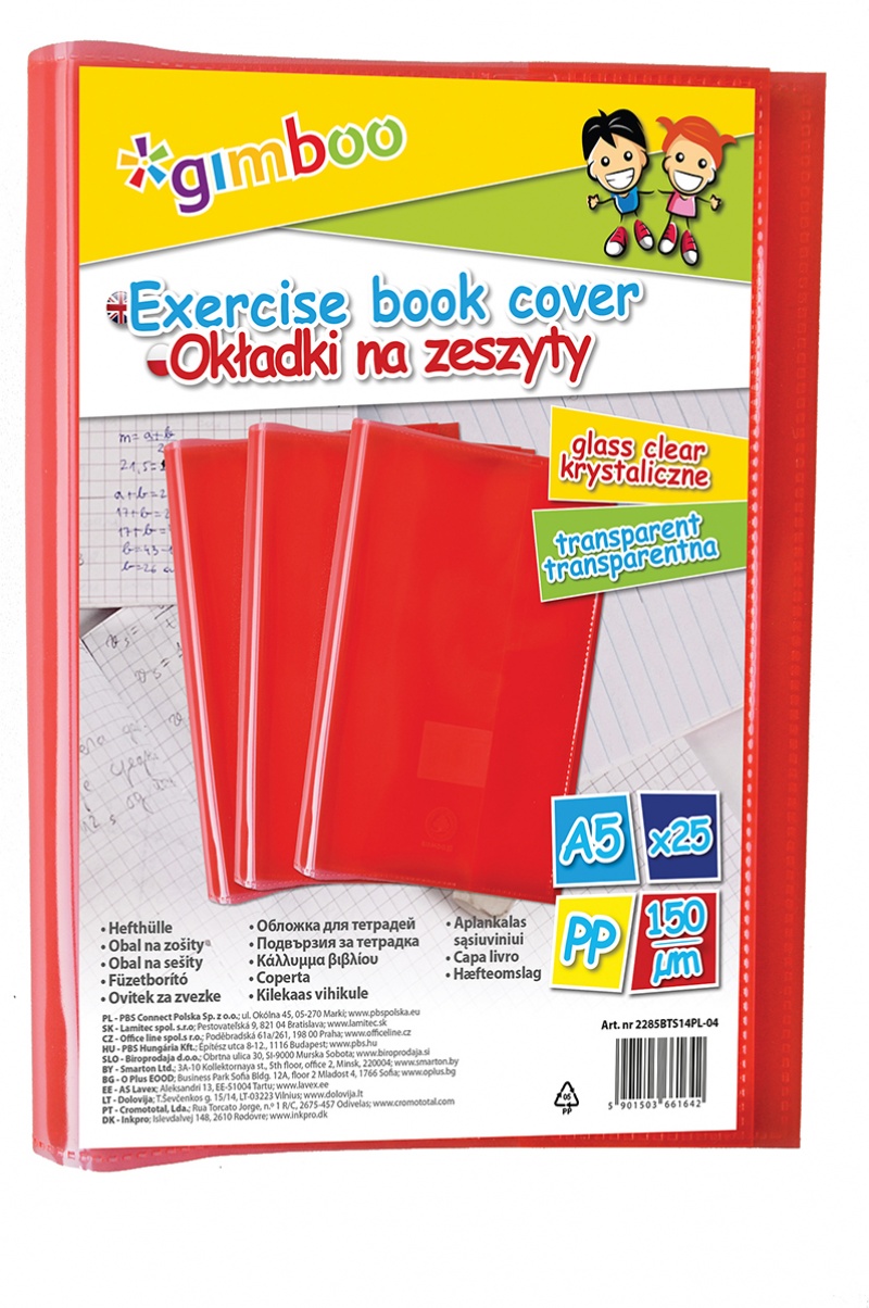 Okładka na zeszyt GIMBOO, krystaliczna, A5, 150mikr., czerwona