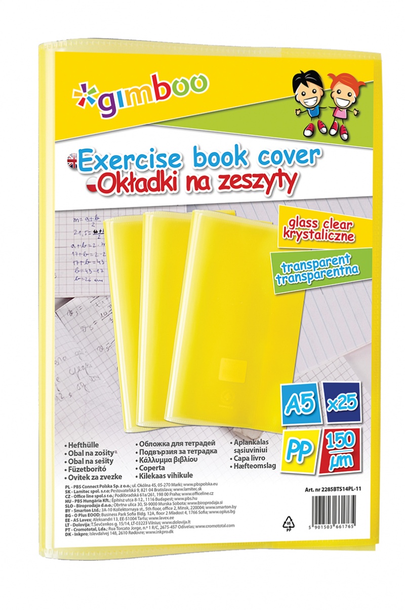 Okładka na zeszyt GIMBOO, krystaliczna, A5, 150mikr., żółta