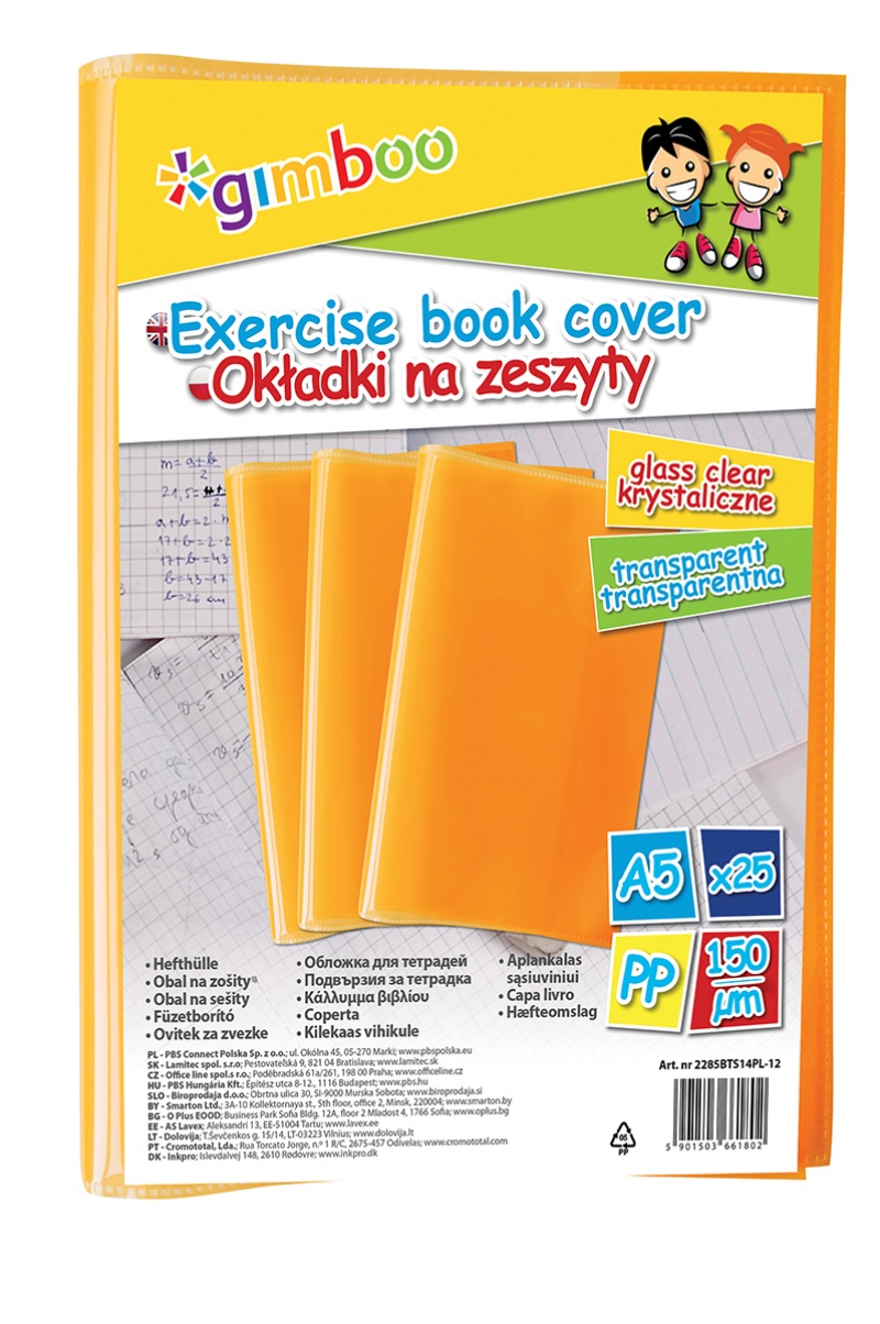 Okładka na zeszyt GIMBOO, krystaliczna, A5, 150mikr., pomarańczowa