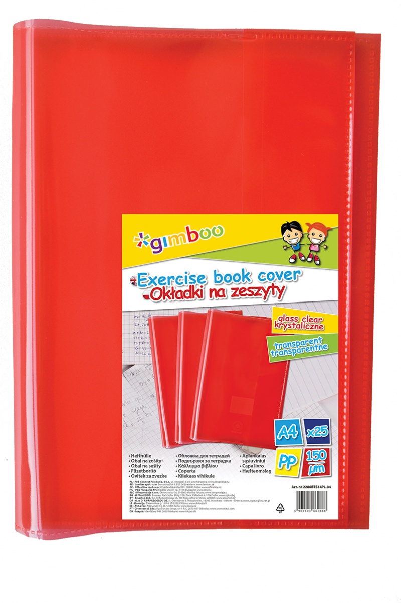 Okładka na zeszyt GIMBOO, krystaliczna, A4, 150mikr., czerwona