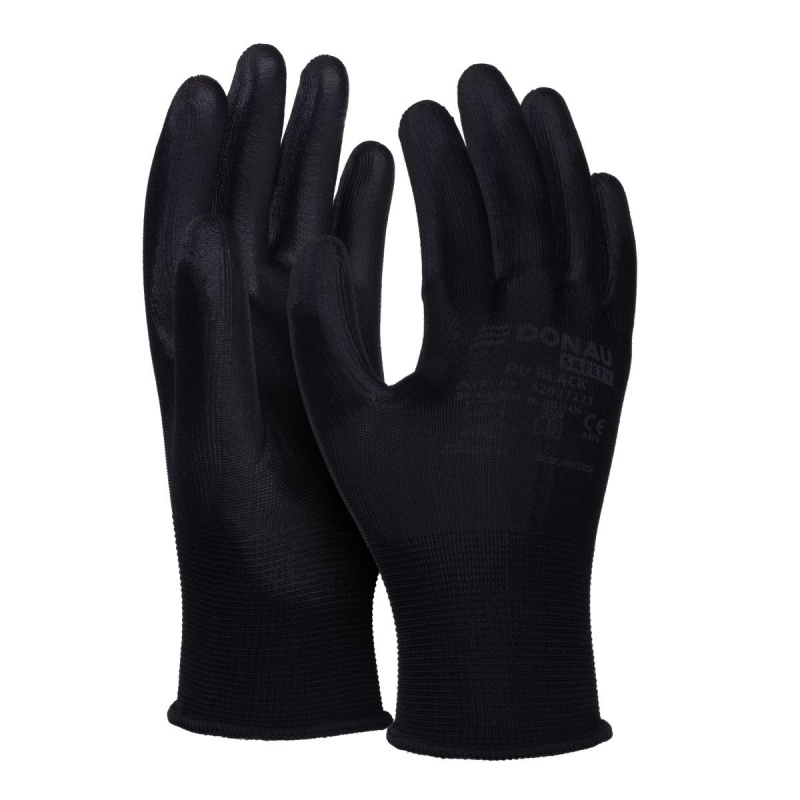 Rękawice DONAU SAFETY PU Black, kat. II, rozm. 10, czarne