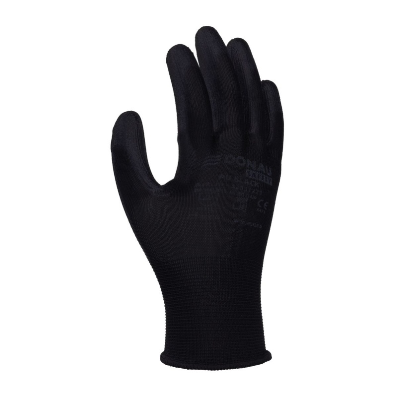 Rękawice DONAU SAFETY PU Black, kat. II, rozm. 10, czarne