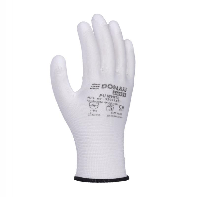 Rękawice DONAU SAFETY PU White, kat. II, rozm. 10, białe