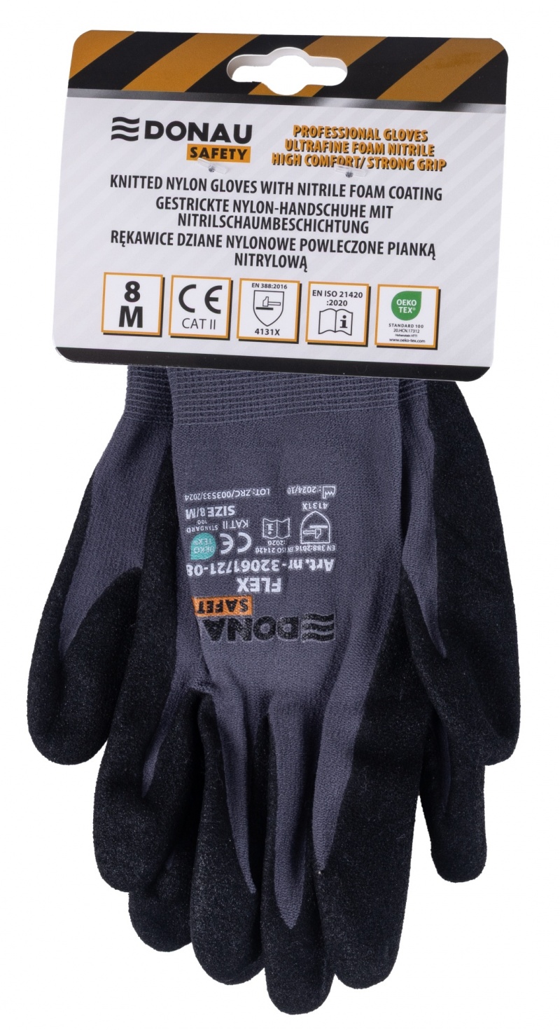 Rękawice DONAU SAFETY Flex, kat. II, rozm. 8, szare