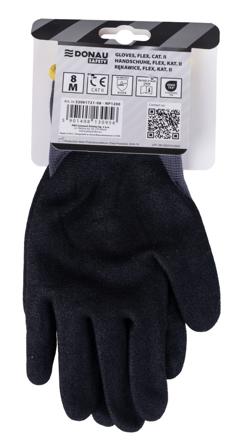 Rękawice DONAU SAFETY Flex, kat. II, rozm. 8, szare