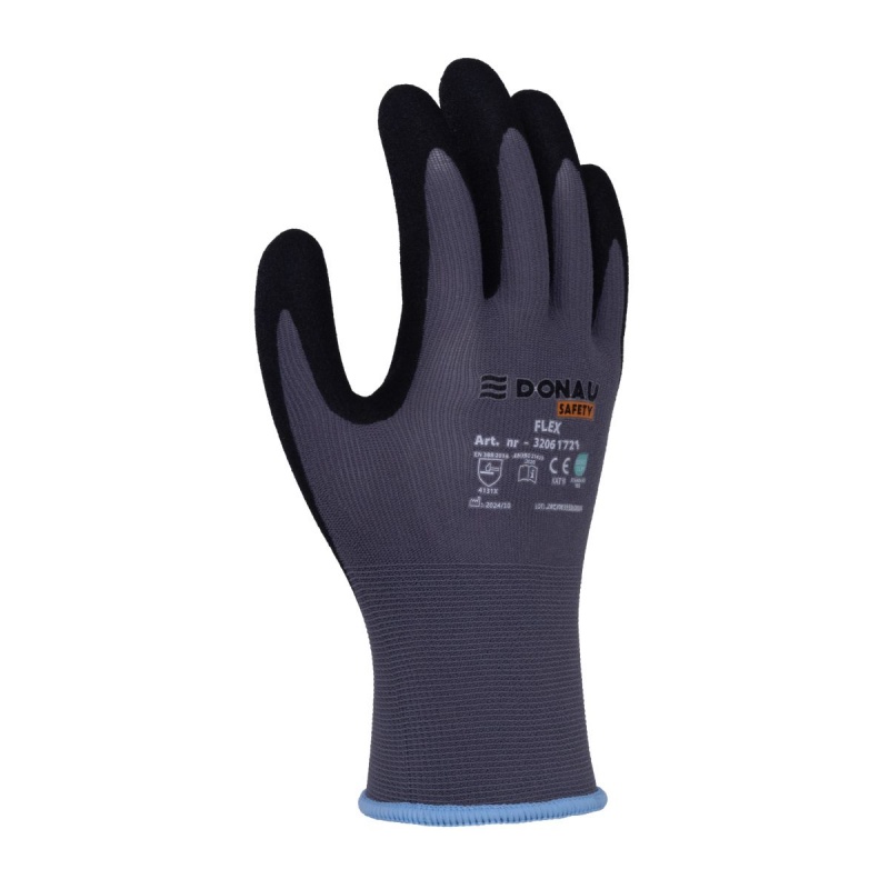 Rękawice DONAU SAFETY Flex, kat. II, rozm. 9, szare