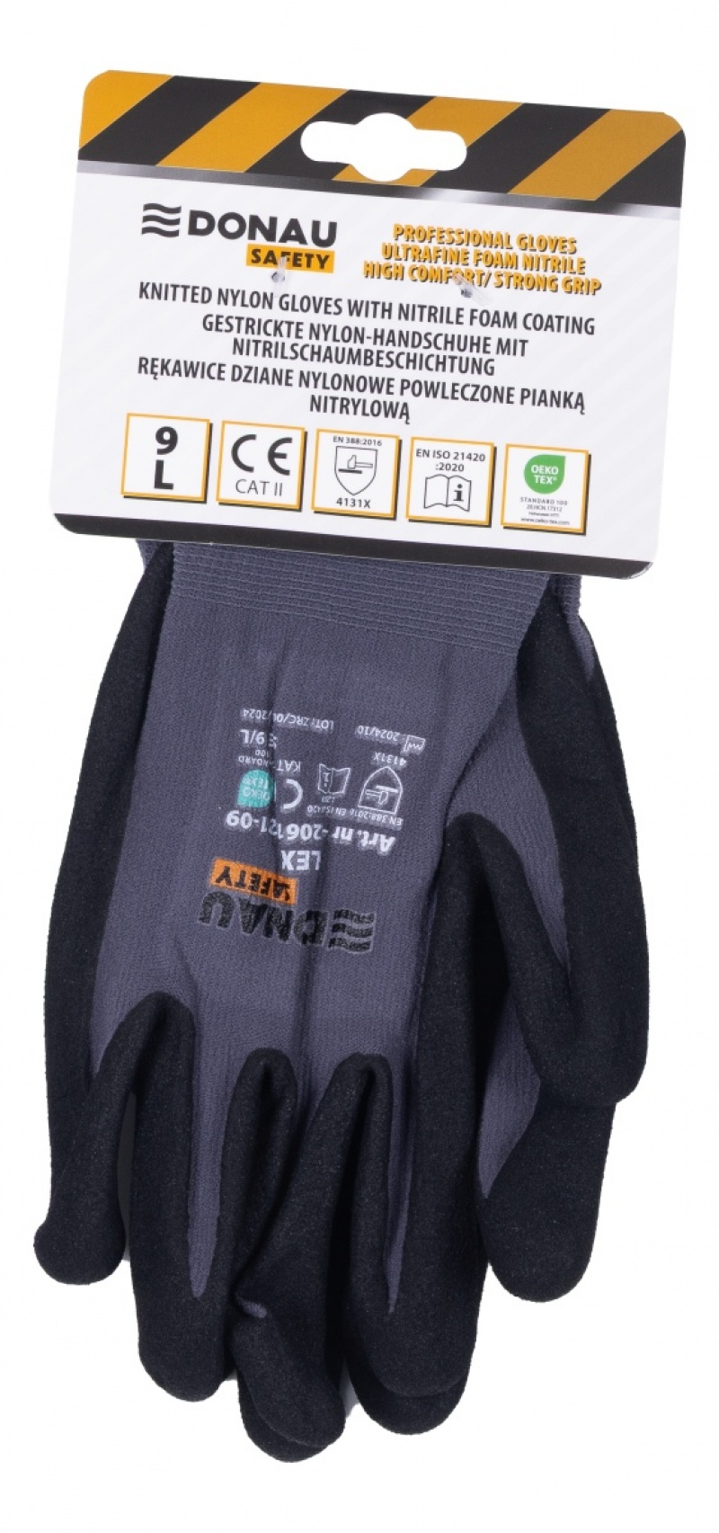 Rękawice DONAU SAFETY Flex, kat. II, rozm. 9, szare