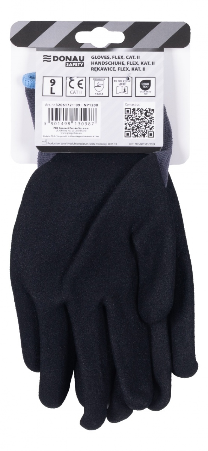 Rękawice DONAU SAFETY Flex, kat. II, rozm. 9, szare