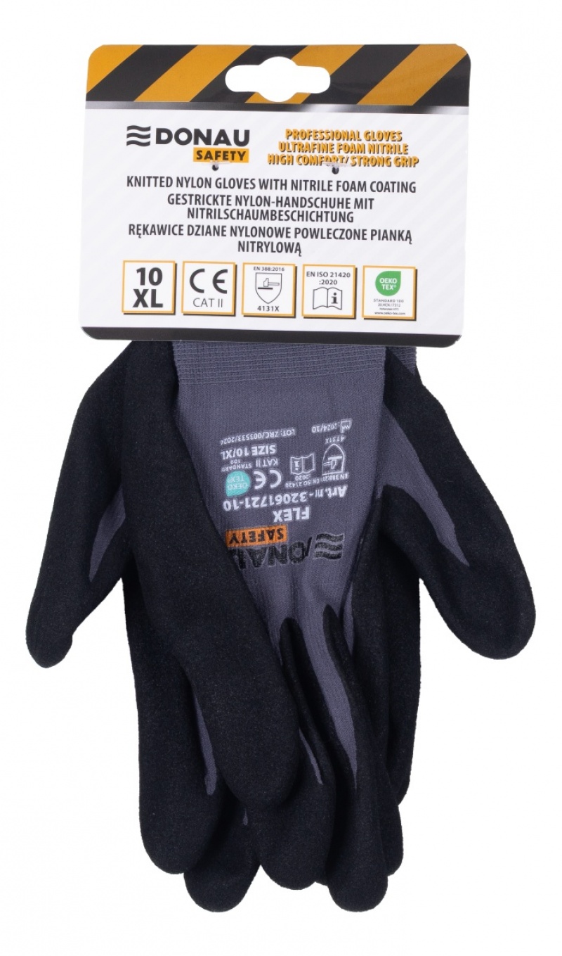 Rękawice DONAU SAFETY Flex, kat. II, rozm. 10, szare
