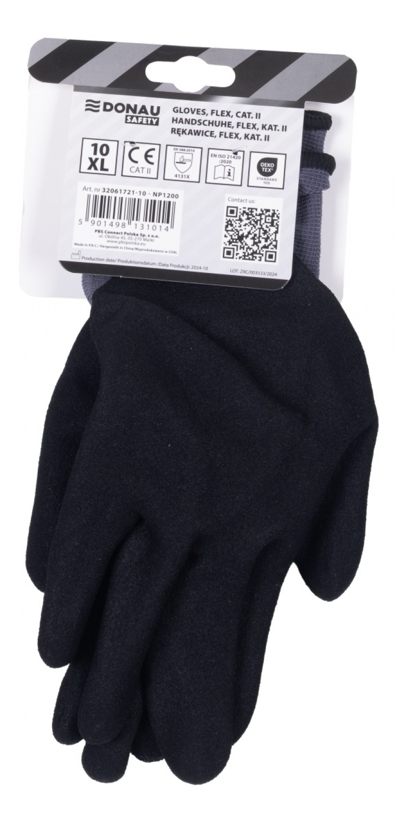 Rękawice DONAU SAFETY Flex, kat. II, rozm. 10, szare