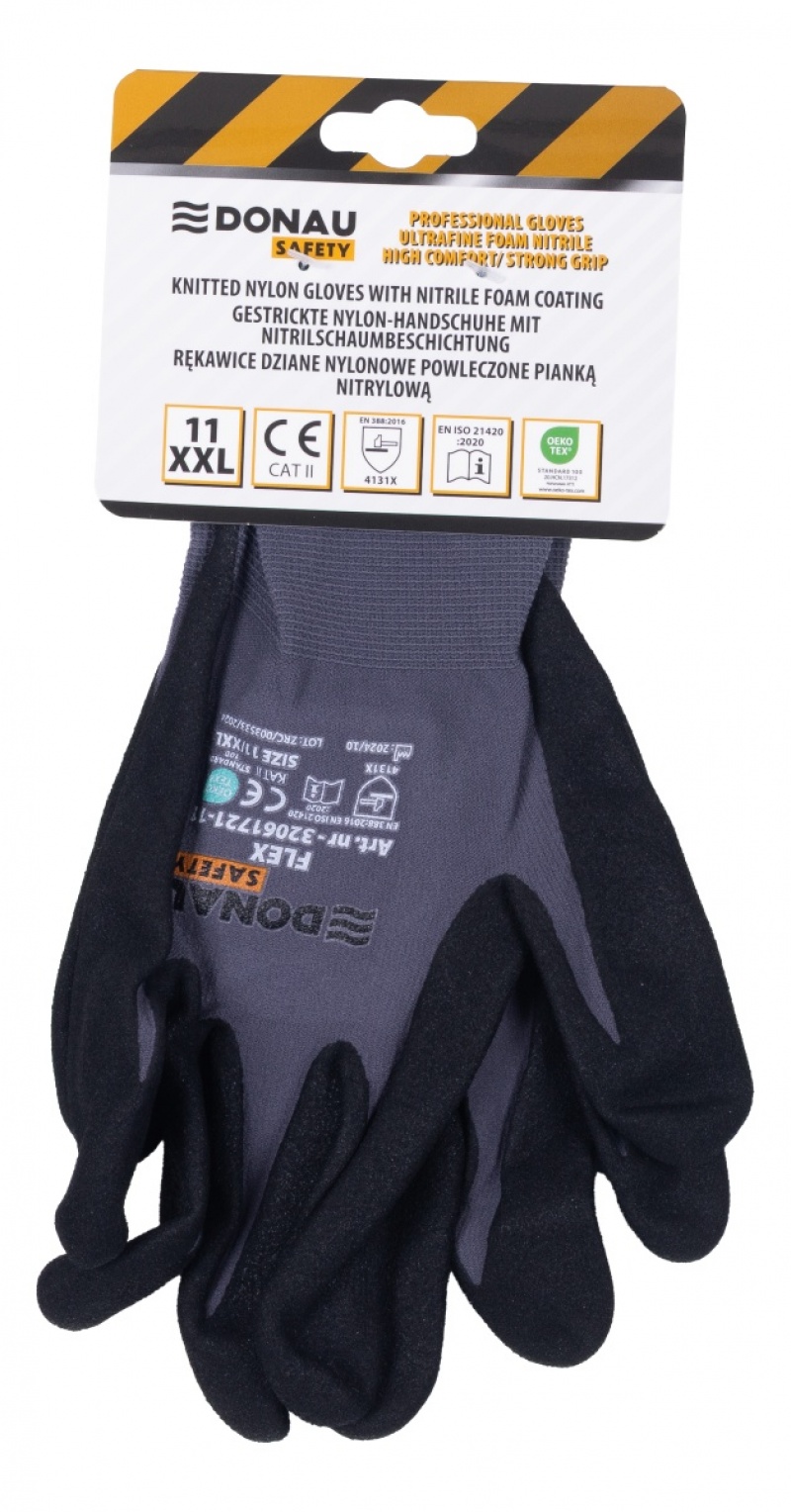 Rękawice DONAU SAFETY Flex, kat. II, rozm. 11, szare