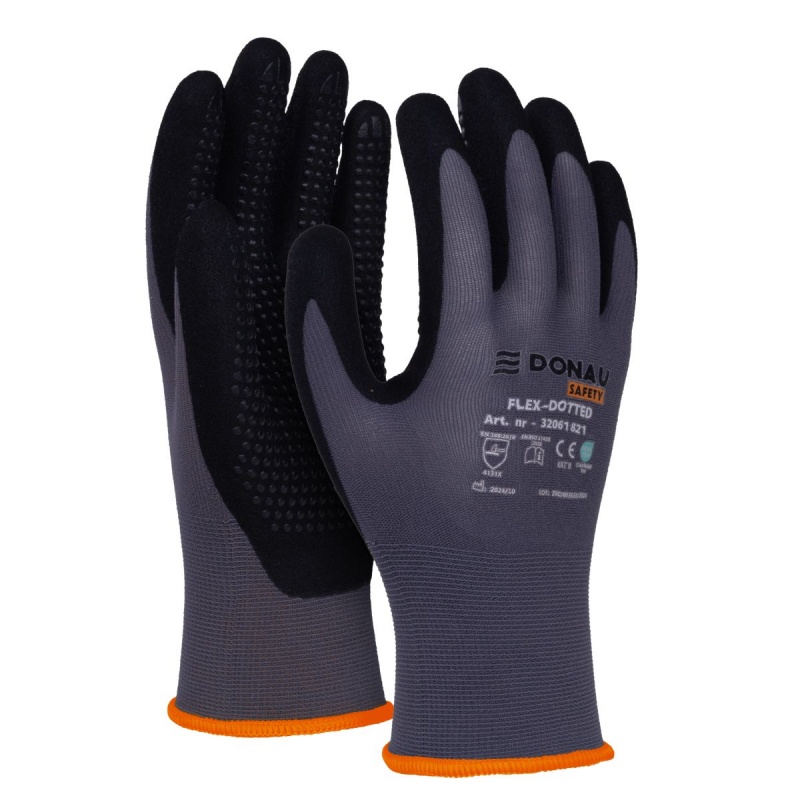 Rękawice DONAU SAFETY Flex-Dotted, kat. II, rozm. 7, szare