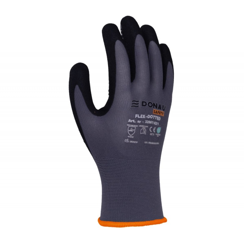 Rękawice DONAU SAFETY Flex-Dotted, kat. II, rozm. 7, szare