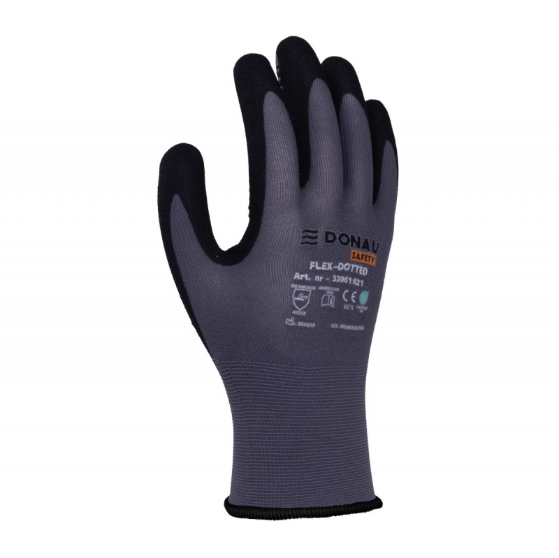Rękawice DONAU SAFETY Flex-Dotted, kat. II, rozm. 10, szare