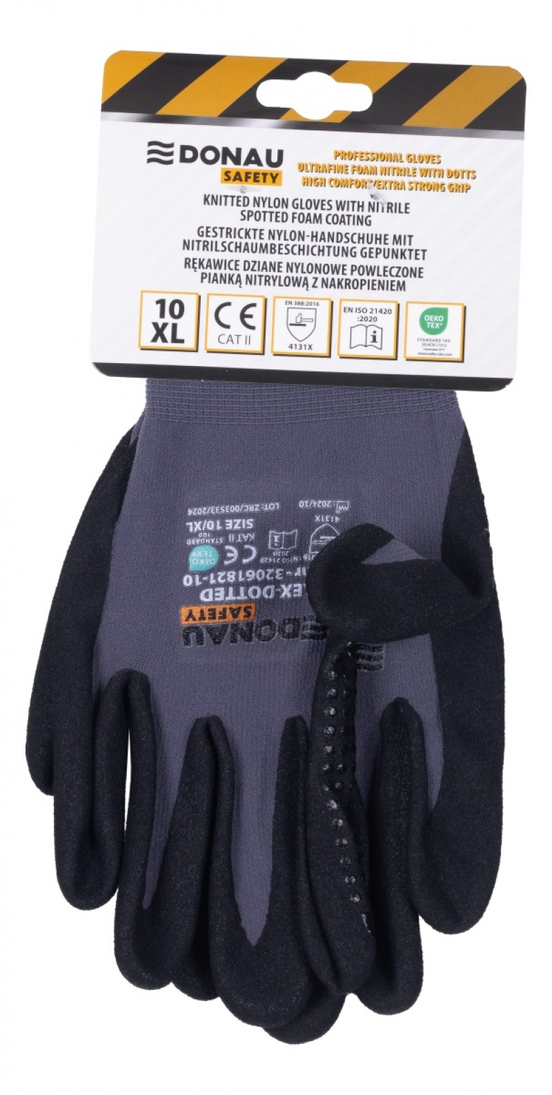 Rękawice DONAU SAFETY Flex-Dotted, kat. II, rozm. 10, szare