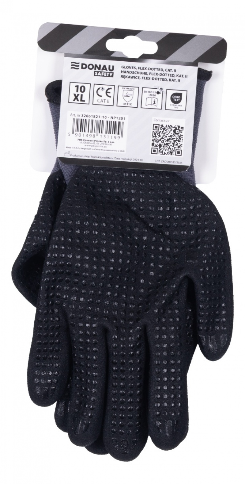 Rękawice DONAU SAFETY Flex-Dotted, kat. II, rozm. 10, szare