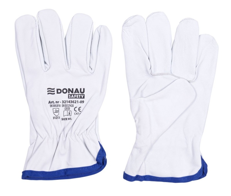 Rękawice robocze DONAU SAFETY, skóra kozia, rozm. 9/L, białe