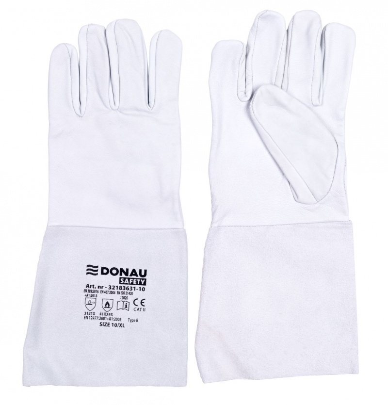 Rękawice robocze DONAU SAFETY, spawalnicze TIG, skóra kozia, rozm. 11/XXL, biało-szare