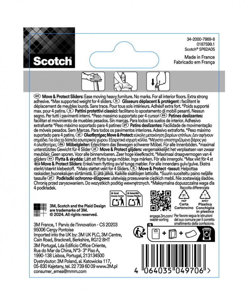 Samoprzylepne podkładki ochronno-ślizgowe SCOTCH, okrągłe, 19mm, 8 szt., szare