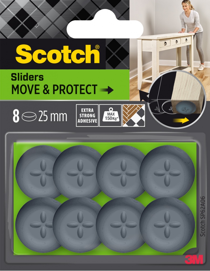 Samoprzylepne podkładki ochronno-ślizgowe SCOTCH, okrągłe, 25mm, 8 szt., czarne