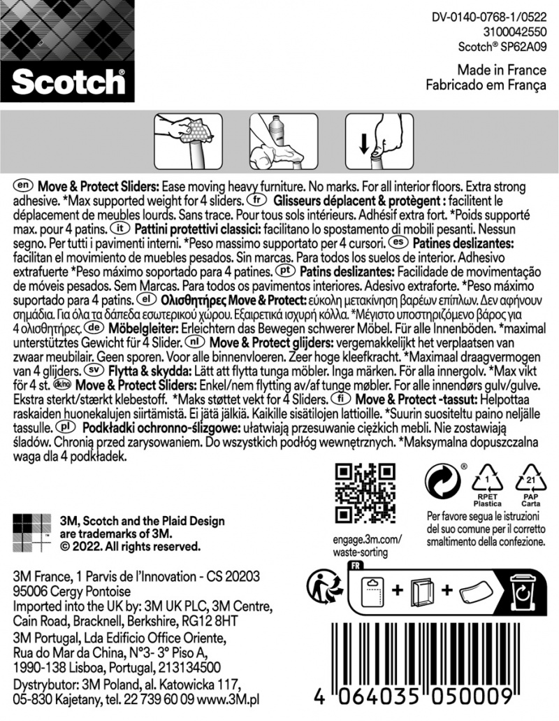 Podkładki przylepne SCOTCH, max 300kg, okrągłe, 40mm, 4 szt., szare