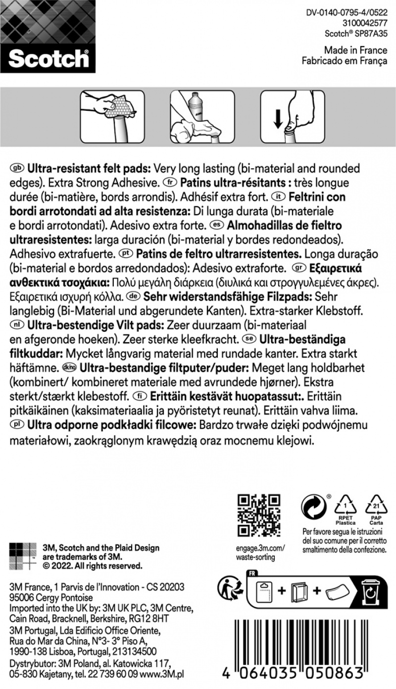 Ultra odporne podkładki filcowe SCOTCH, okrągłe, 25mm, 8 szt., czarno-białe