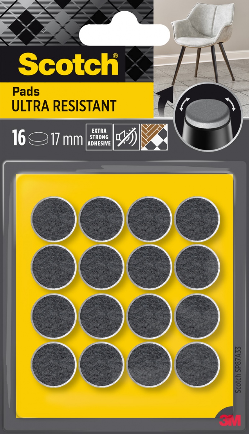 Ultra odporne podkładki filcowe SCOTCH, okrągłe, 17mm, 16 szt., czarno-białe