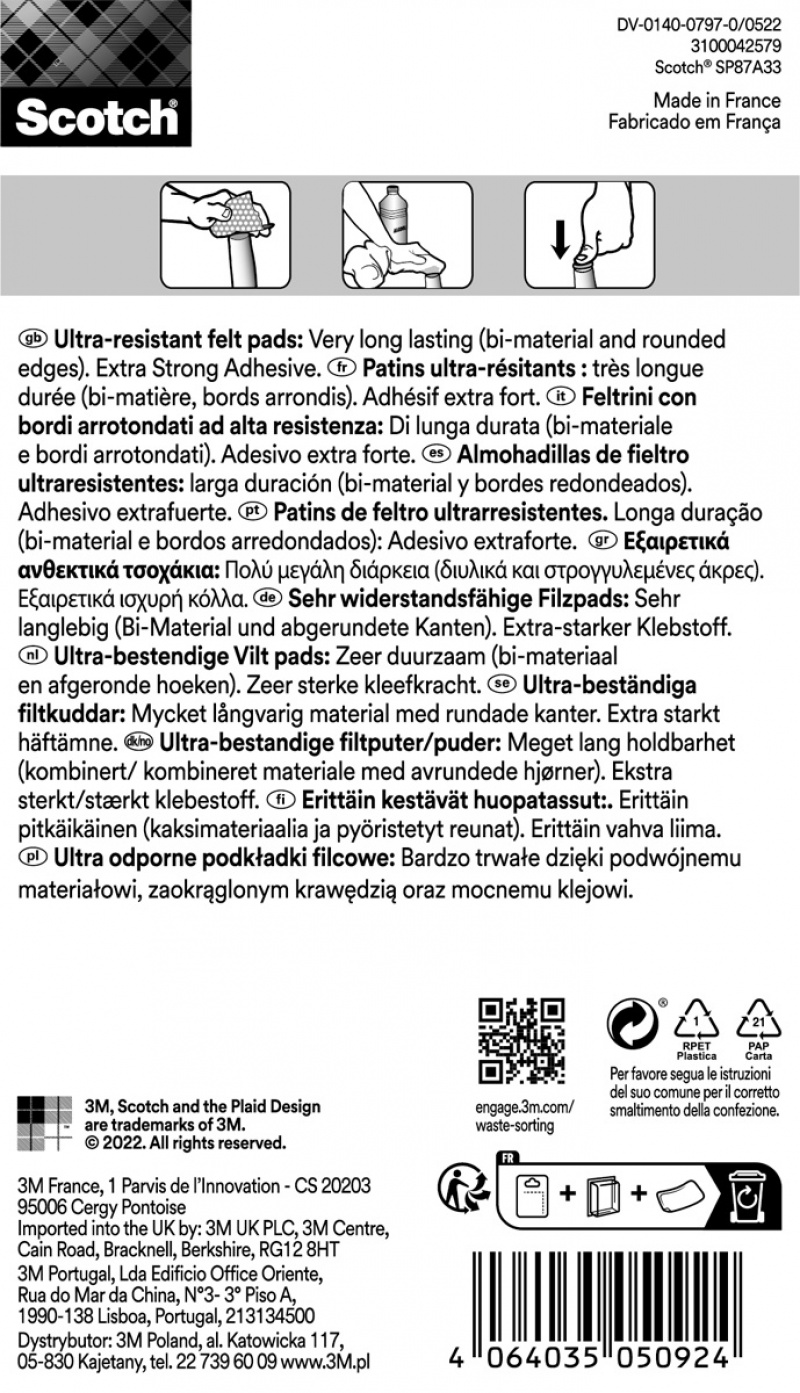 Ultra odporne podkładki filcowe SCOTCH, okrągłe, 17mm, 16 szt., czarno-białe